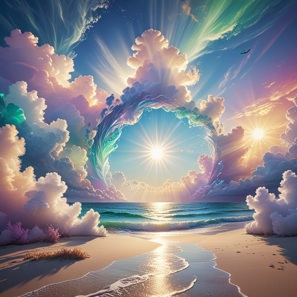Celestial Portal Ascends from Heavenly Clouds