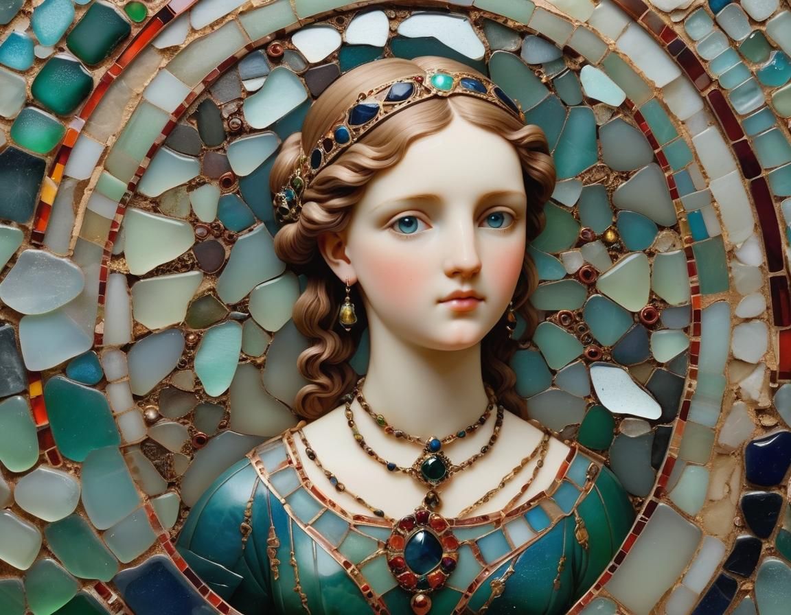 Sea Glass Portrait with Engravings