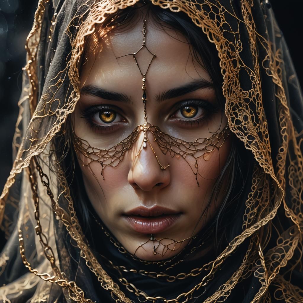 Mysterious Veiled Face in Dark Fantasy Portrait
