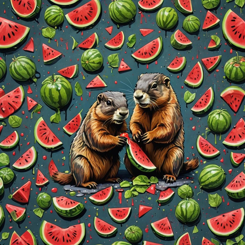 Marmot's Watermelon Feast: Graffiti Splash Art