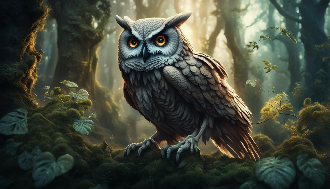 Magical Owl Skeleton Howling in Forest