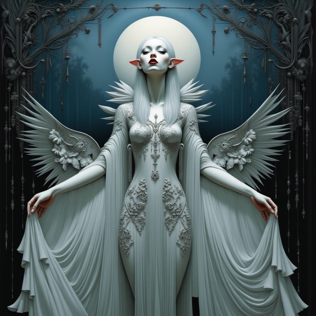Moonlit Elf Statue in Art Nouveau Style