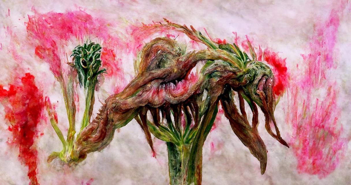 Flesh-Eating Triffid in Watercolor Horror Style