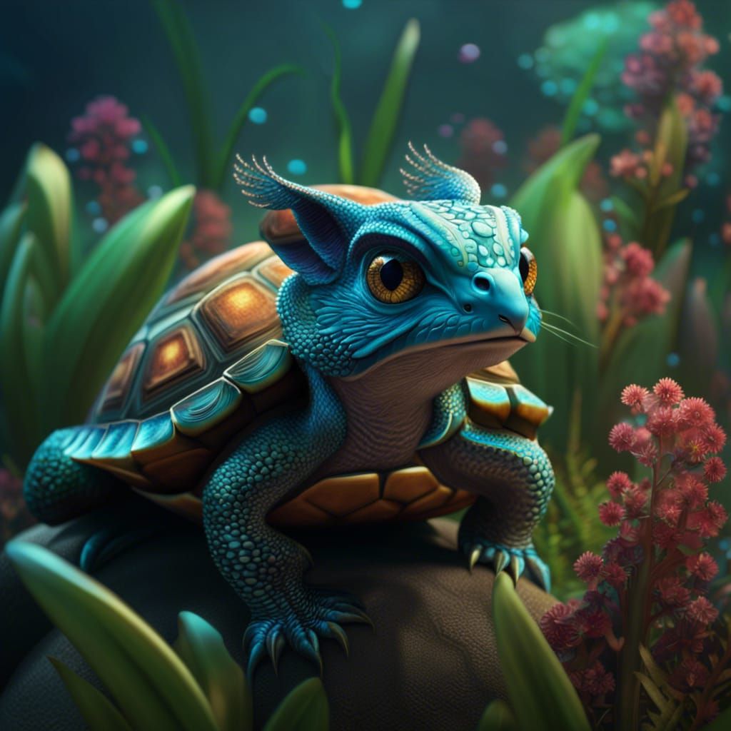 Surreal Hybrid Creature - Turtle Cat Octopus