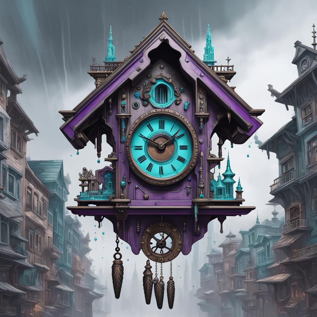Cyberpunk City in Cuckoo Clock Crystal: Hyperrealistic Art