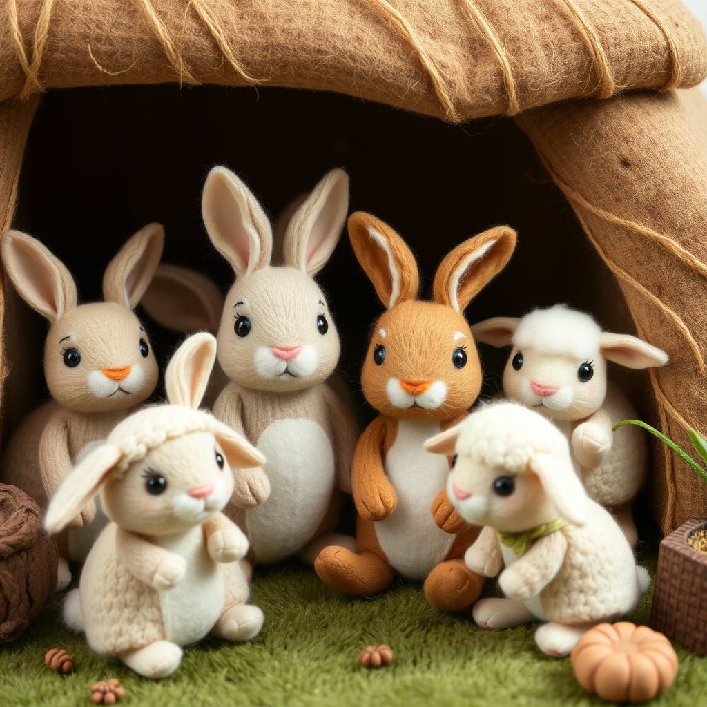 Felted Animals in Whimsical Illustration Style