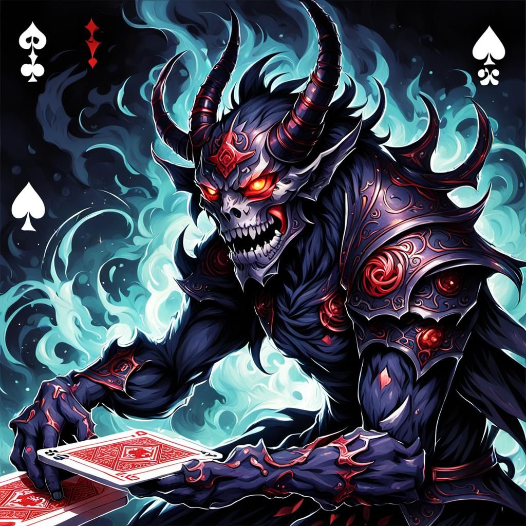 Demon Playing Cards in Anime Style