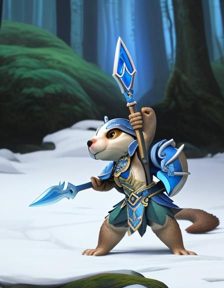 Warrior Otter in Sapphire Armor in Enchanted Forest