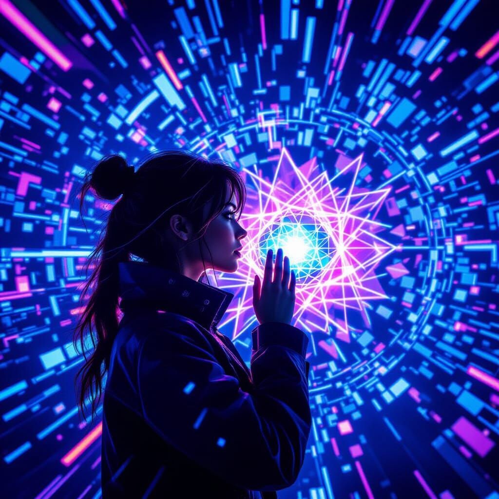 Cyberpunk Kaleidoscope: Geometric Neon Data Stream