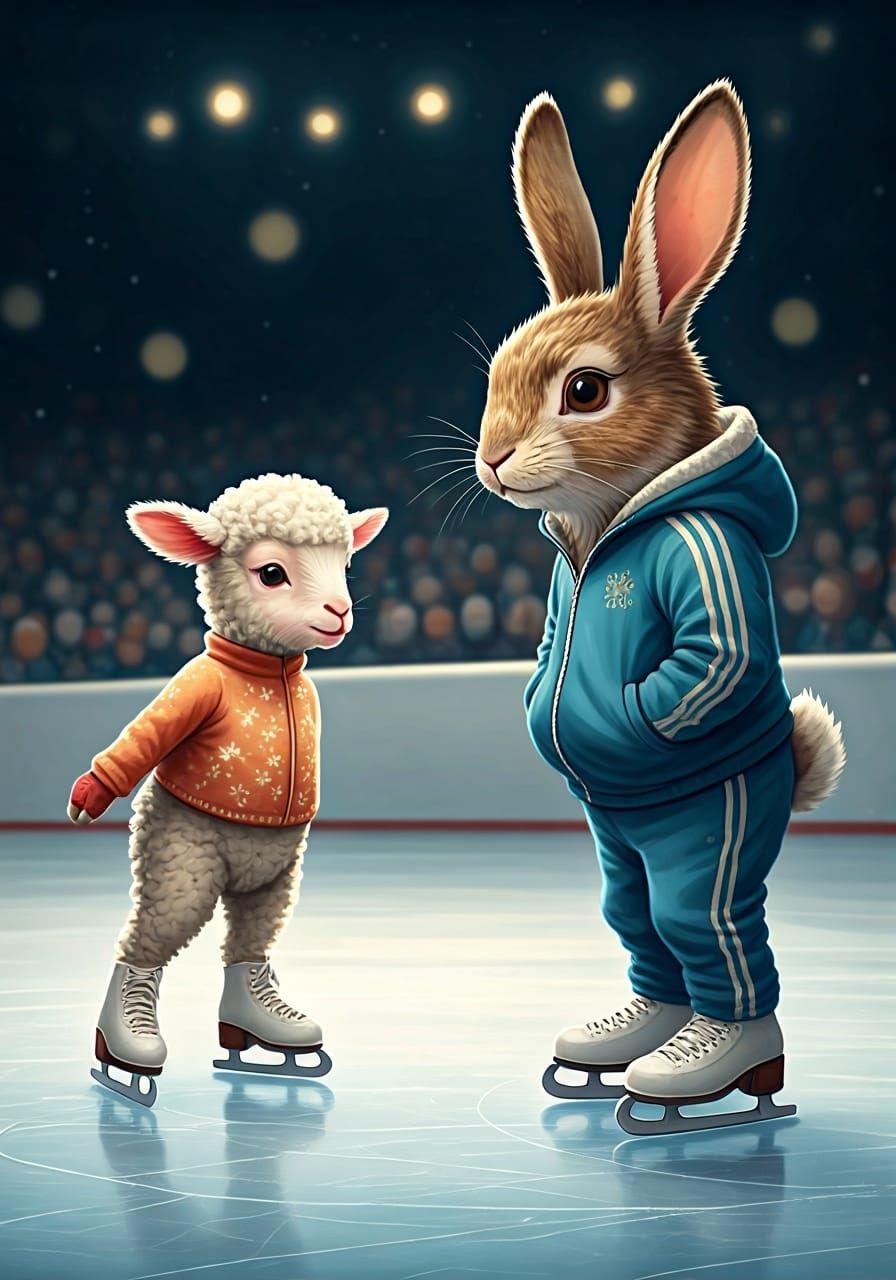Lamb Ice Skater Receives Coaching in Whimsical Style