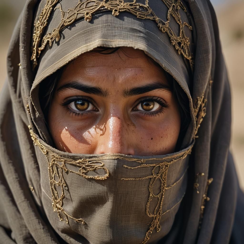 Afghan Woman with Niqab Portrait in Film Grain Style