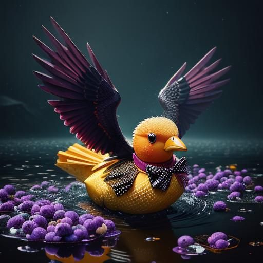 Winged Rubber Ducky Floating in Grape Jelly