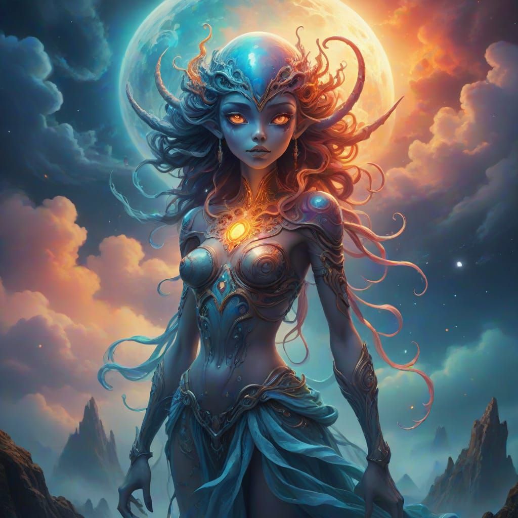 Mystical Whimsy: A Vibrant Alien Sprite in a Fantastical Rea...