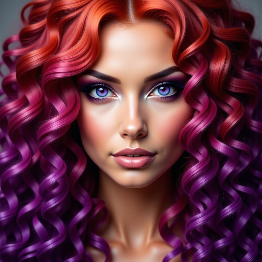 Glamorous Witch Portrait with Purple Eyes and Autumn Hair