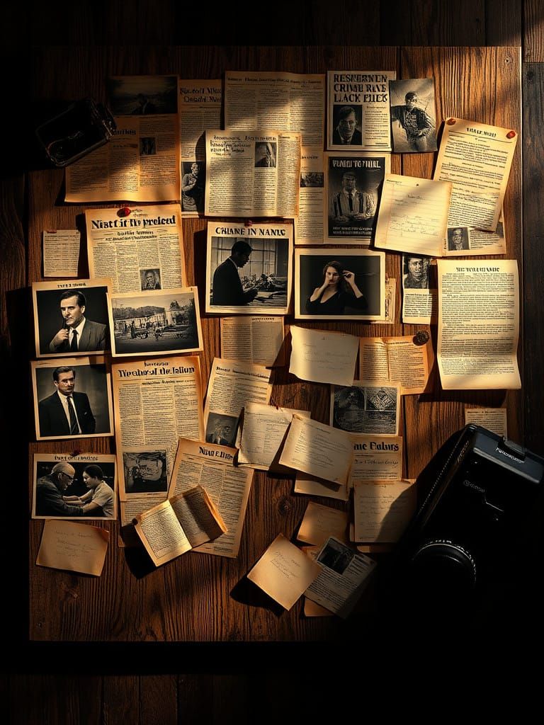 Distressed Vintage Crime Scene Collage in Sepia Tones