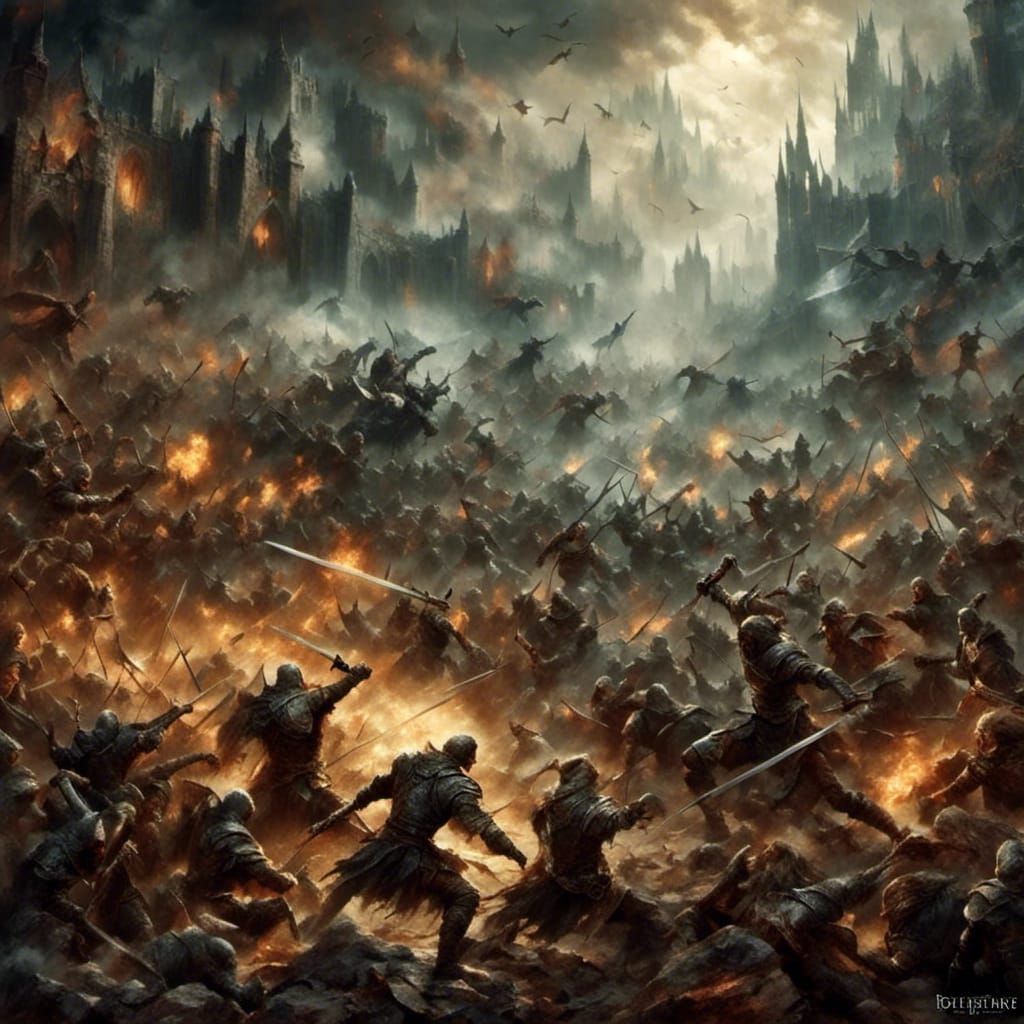 Ethereal Fantasy Mass Battle in Gritty Style