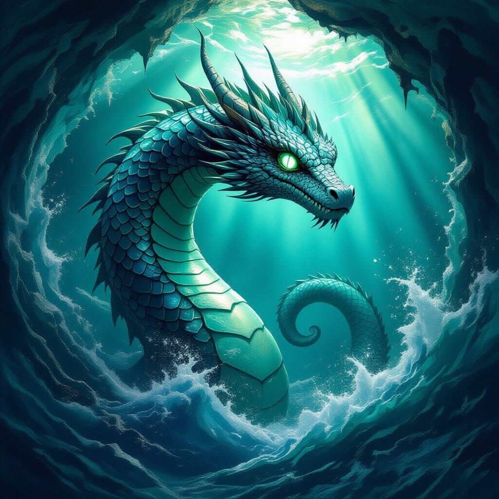 Sea Serpent of Polished Sea Glass in Gothic Art Style