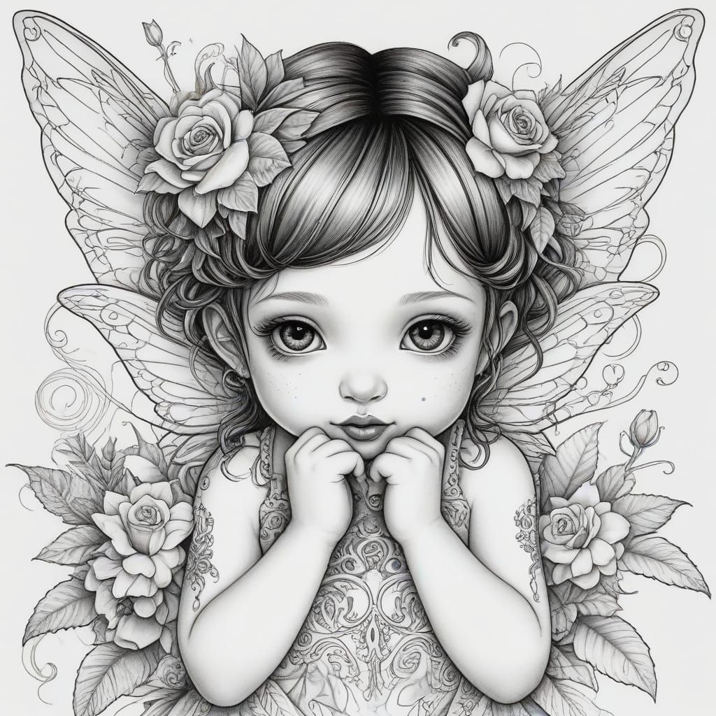ink drawing, fairy baby, style of jasmine becket griffith