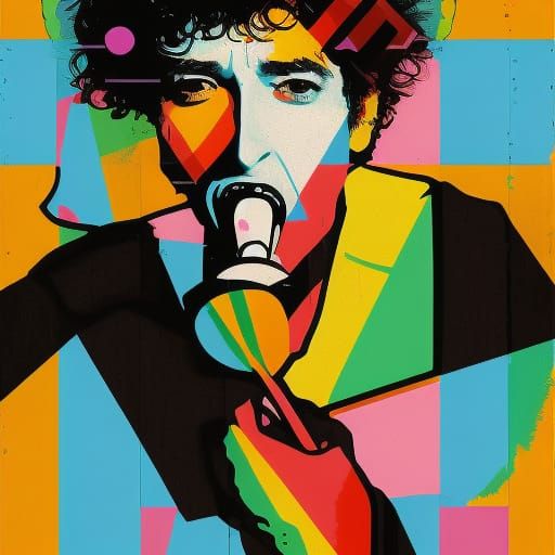 Bob Dylan Licking Lollipop in Pop Art Style