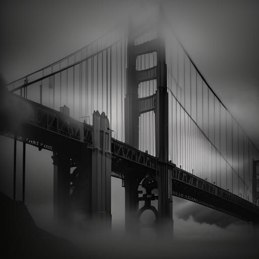 Golden Gate Bridge in Fog: A Film Noir Vision