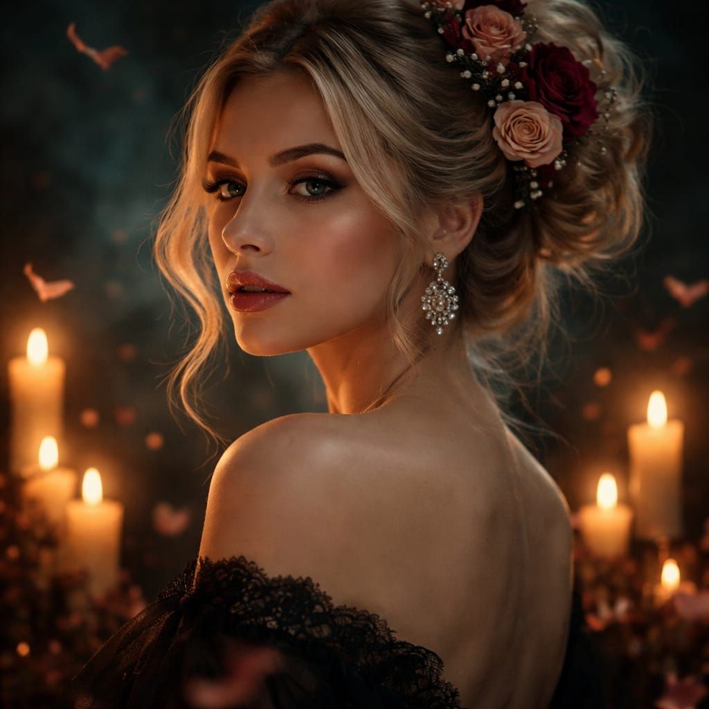 Candlelit Portrait of Elegant Woman in Gothic Romantic Style