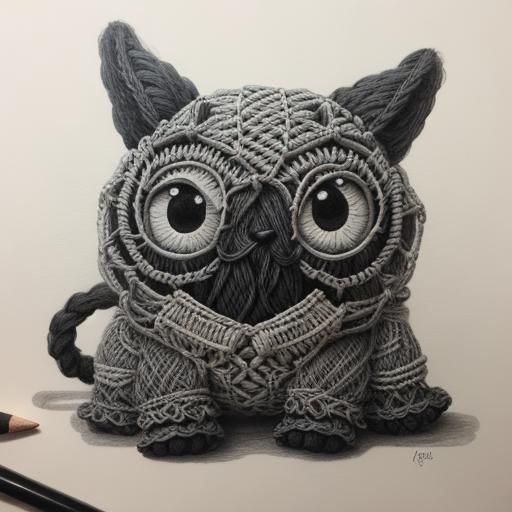 Detailed Charcoal Drawing of Macrame Creature
