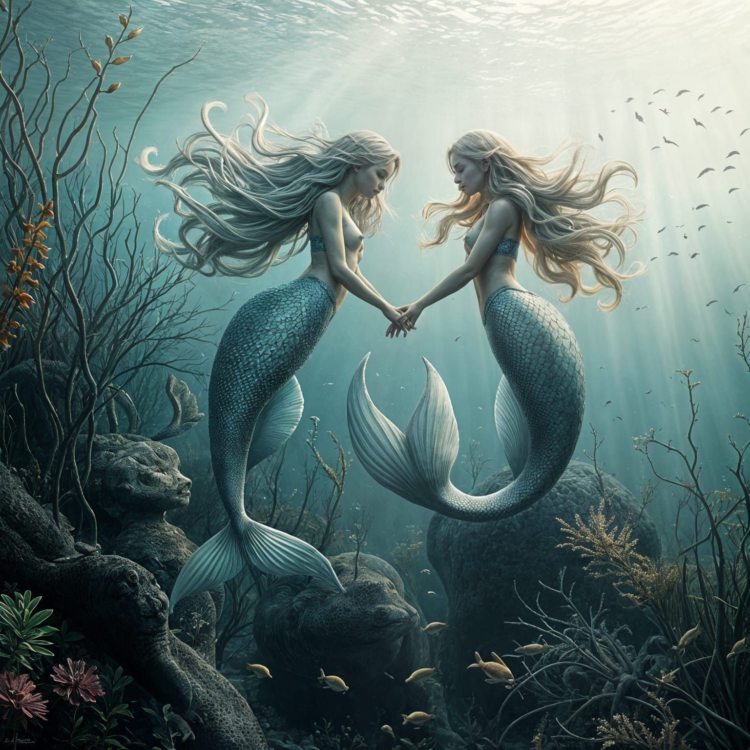 Ethereal Mermaids Swim in Harmonious Yin Yang Depths