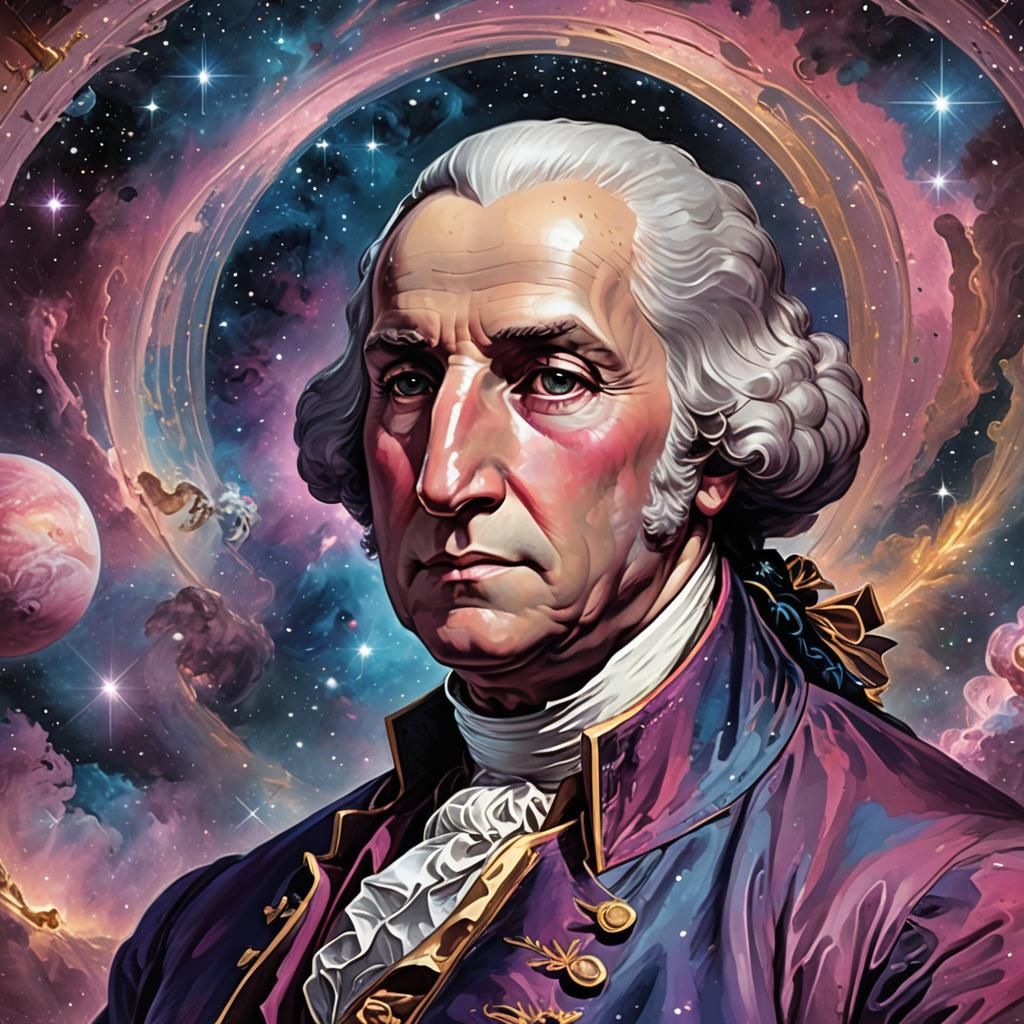 Cosmic George Washington Holographic Illustration in 8k