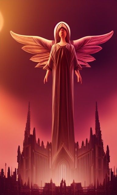 Gothic Angel Tower Over Metropolis