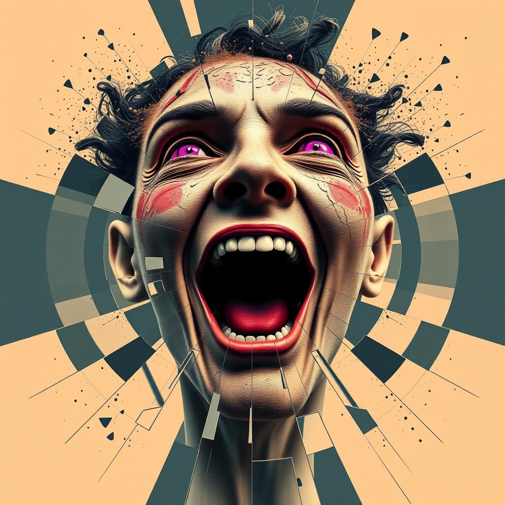 Pop Art Head with Shattered Reality in Triadic Colors