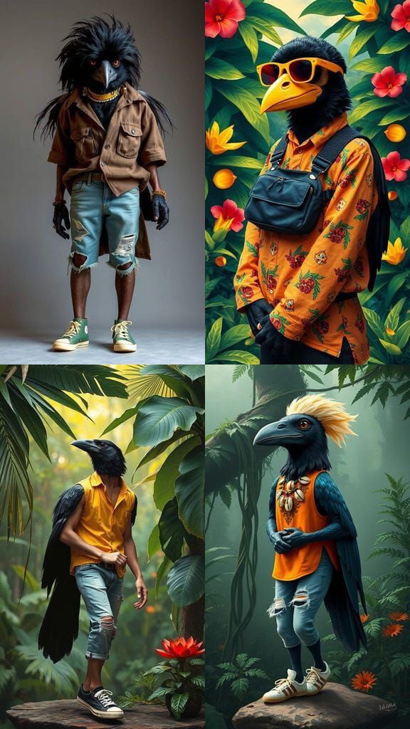 Anthropomorphic Crow in Retro Filipino Chic