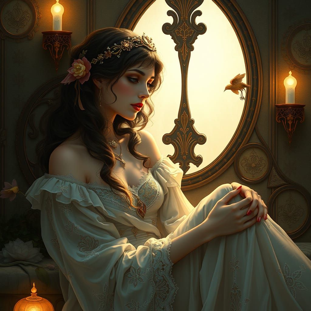 Serene Woman: Art Nouveau Digital Painting