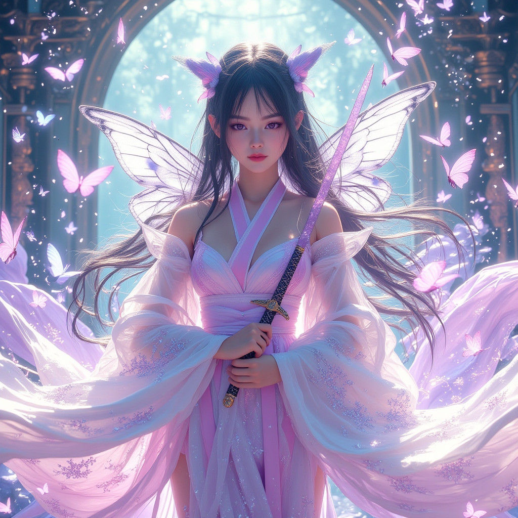 Shinobu Kocho Surrounded by Butterflies: Anime Art