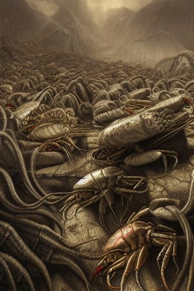 Crawfish Whistles on Mountain in Social Realism Style