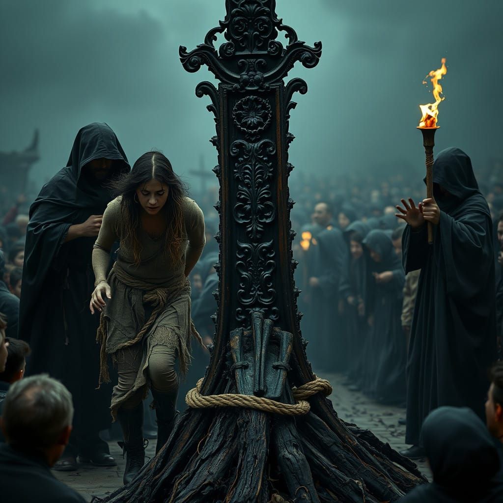 Tortured Woman Dragged Through a Crowded Scene in a Grim, Da...