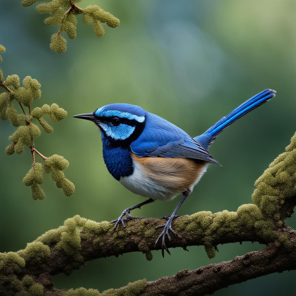 Blue Wren Portrait in Forest, Professional Photography