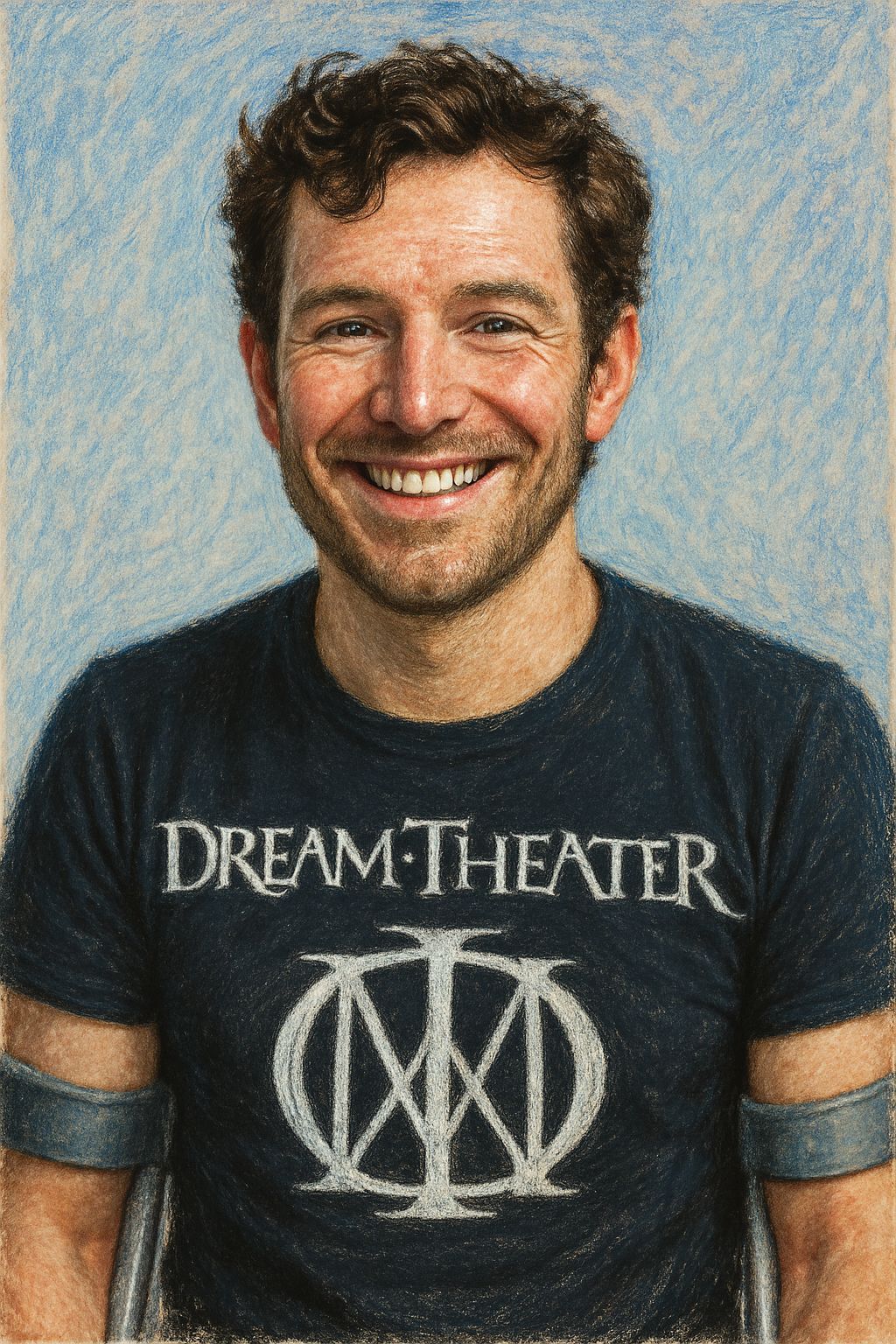 Cheerful Man in T-Shirt: Oil Pastel Illustration