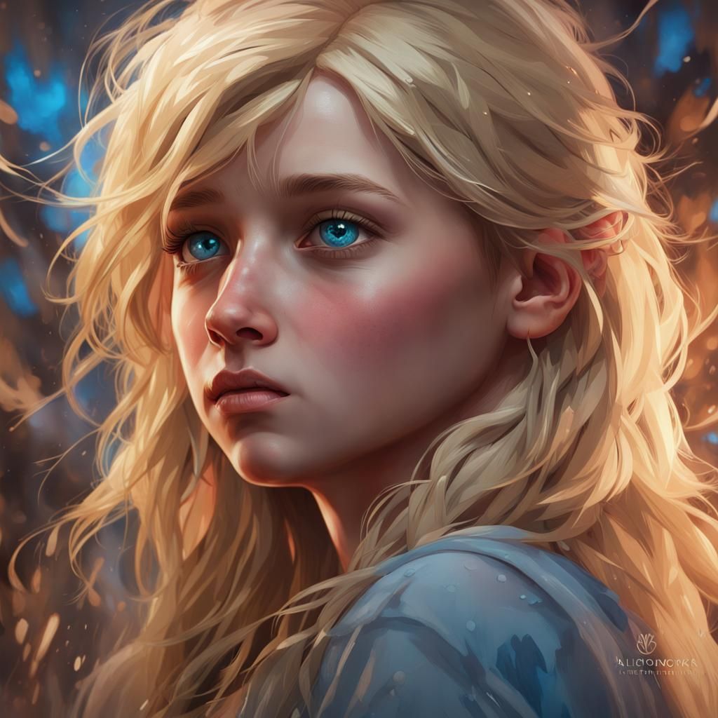 Sad Girl Portrait in Hyperdetailed Digital Art