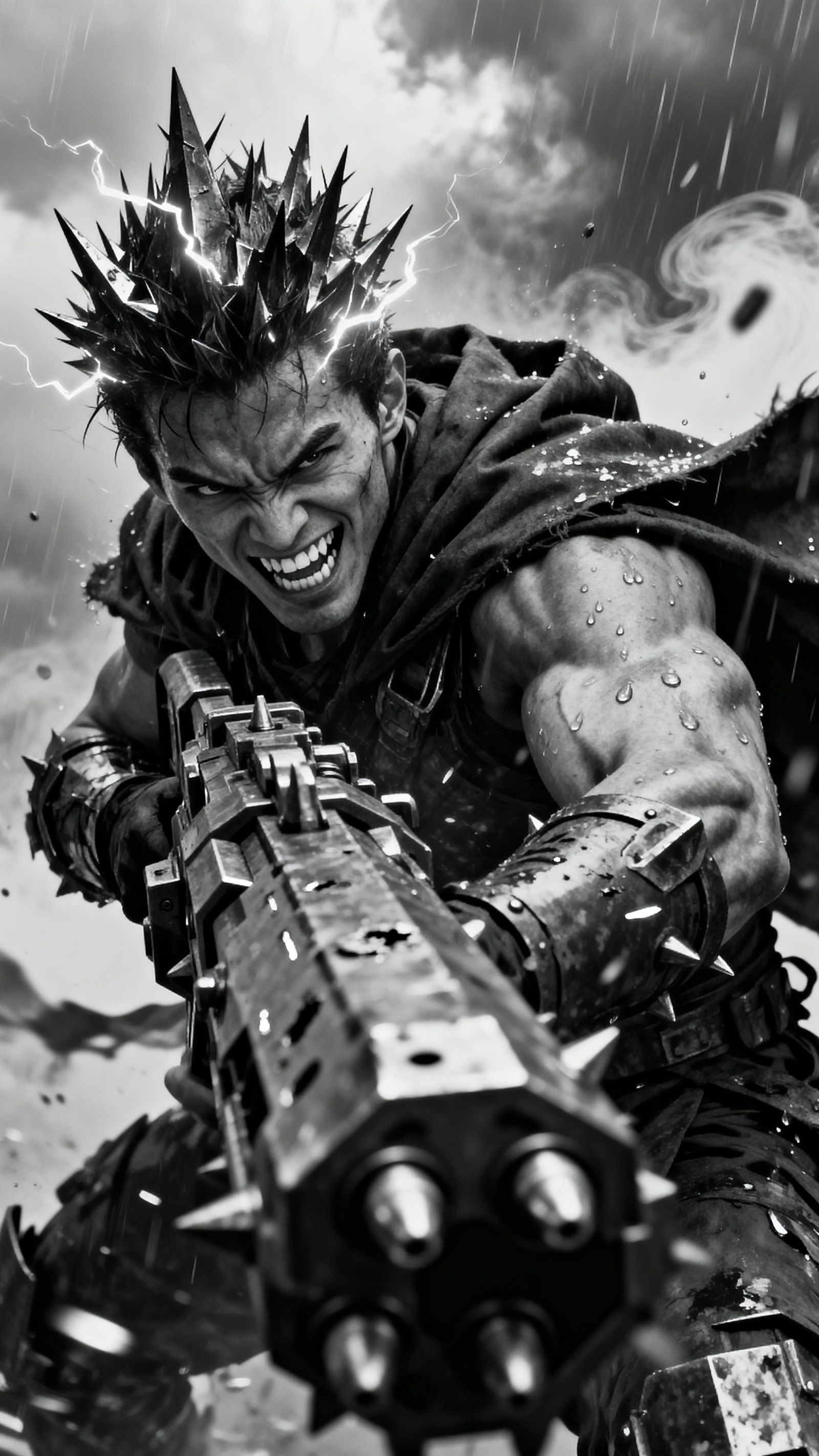 Monochrome Warrior's Explosive Energy in Cinematic Black and...