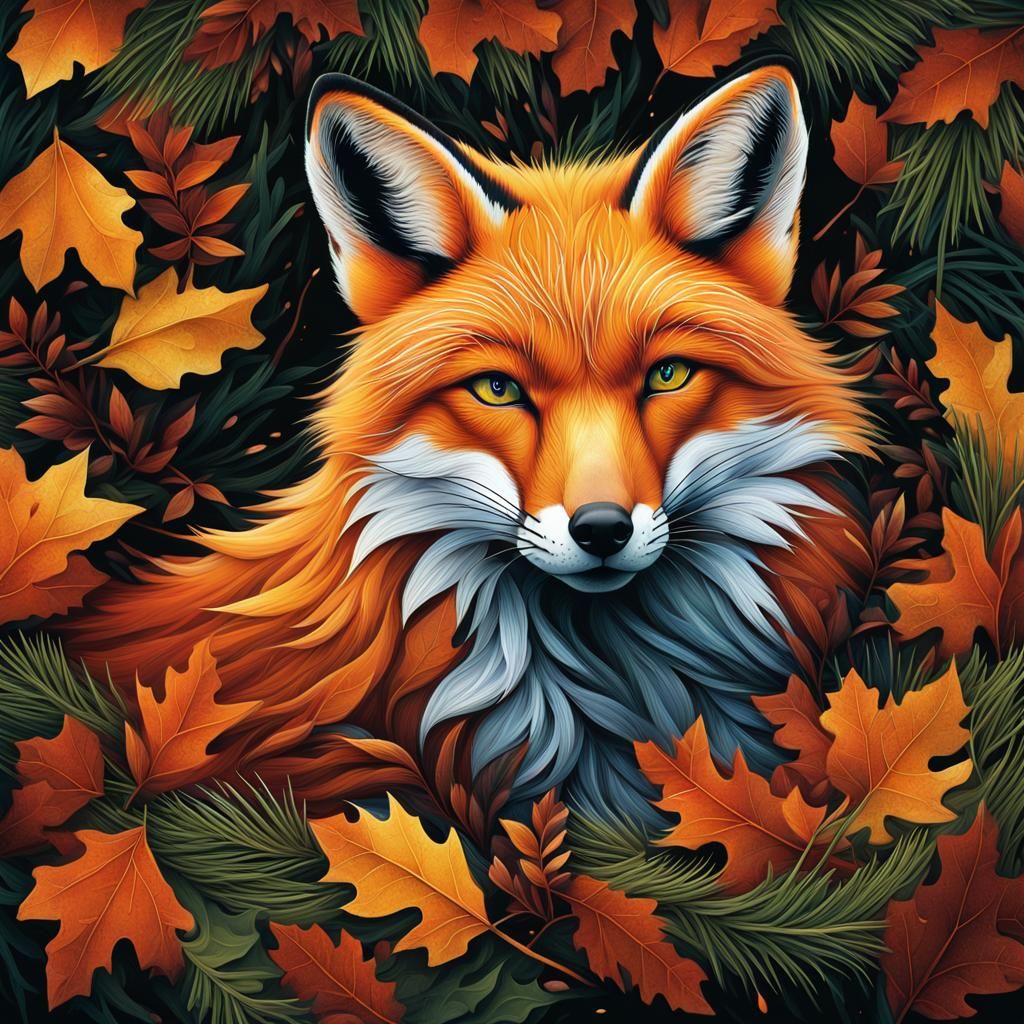 Fox Face in Autumn Leaves: Abstract Scent Symphony