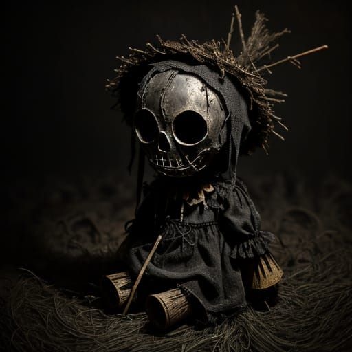 Cursed Straw Doll in Dark Abstract Oil Painting