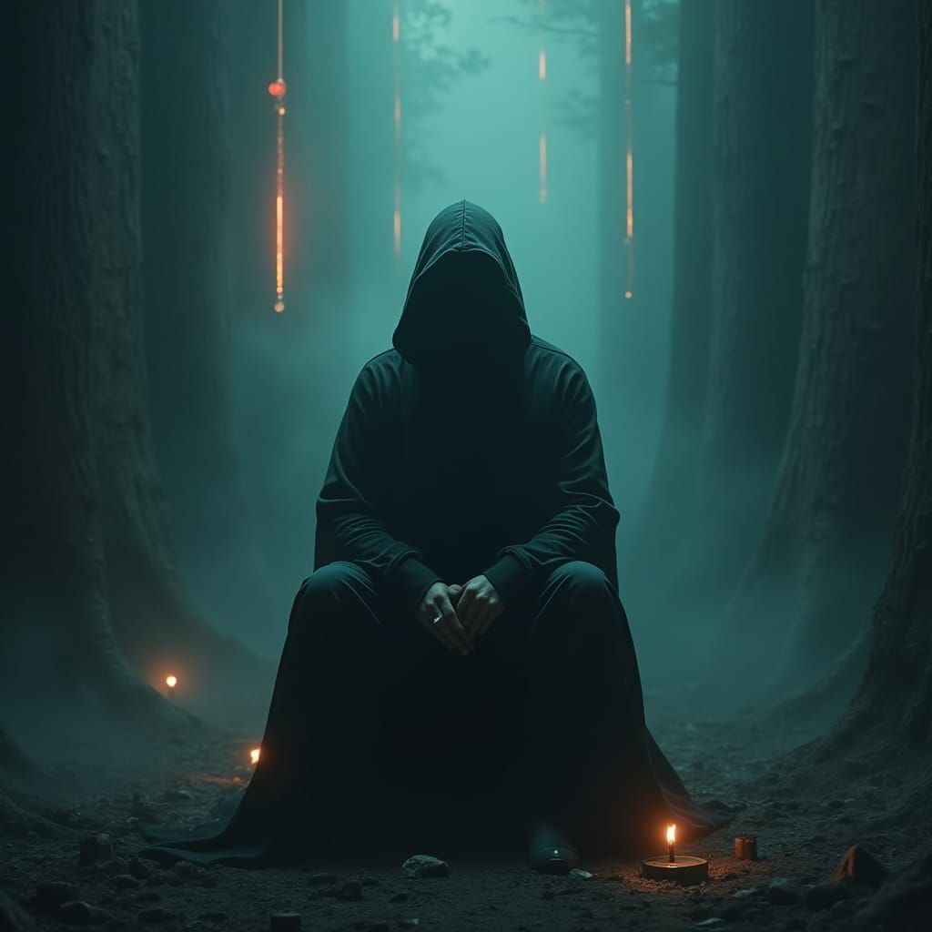 Mysterious Hooded Figure in Fantasy Realm