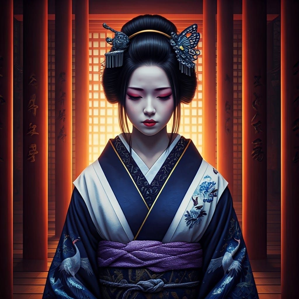 Edo Period Goddess of Marriage Meditates in Ancient Japanese...