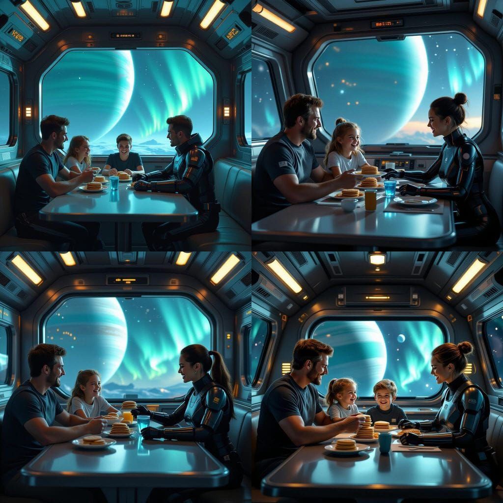 Starship Galley Family Breakfast in Sci-Fi Digital Art
