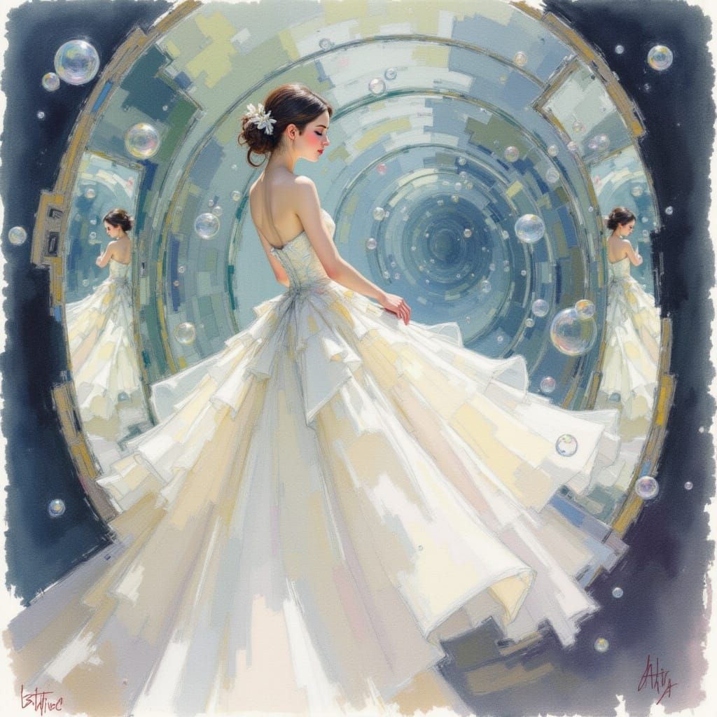 Magical Woman in Mirror Labyrinth of Dreams