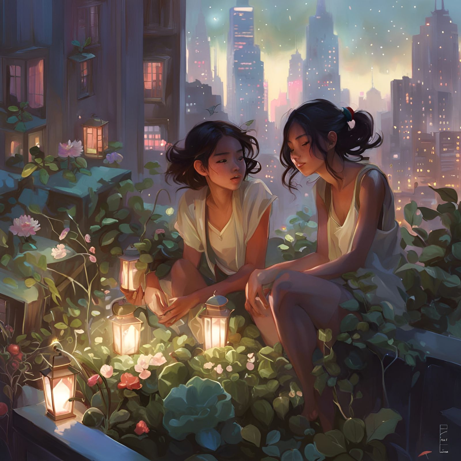 Magical Urban Rooftop Garden with Fairies