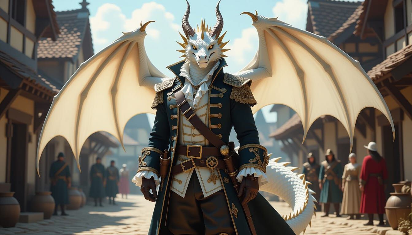 Ghost White Dragon Pirate in Medieval Village
