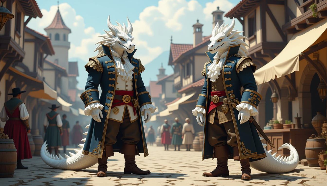 Ghost White Dragon in Medieval Town: Hyper-Realistic Detail