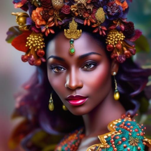 Ornate Mushroom Goddess Portrait in Fairycore Style