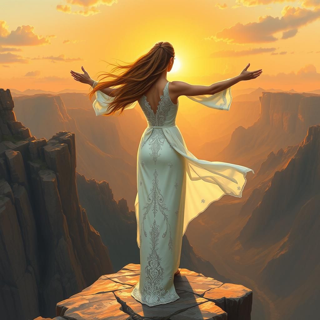Triumphant Woman at Sunrise in Renaissance Style